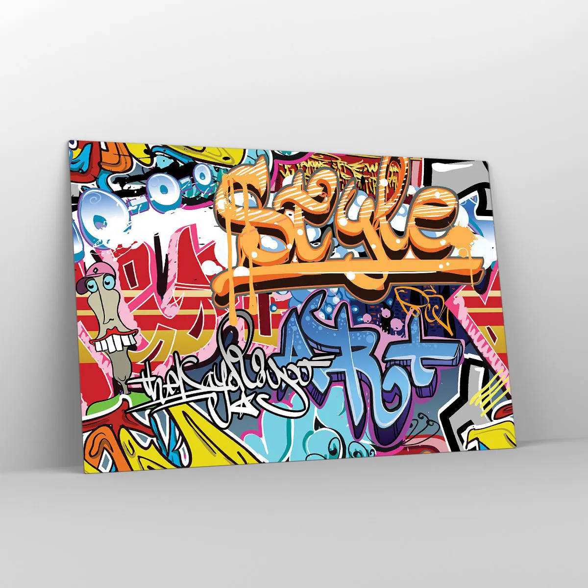 Impression sur verre - Image sur verre - Graffitis colorés avec inscriptions et dessins dynamiques - 120x80cm - Fresques, fresques, fresques… - Décoration murale moderne pour le salon et la chambre ARTTOR