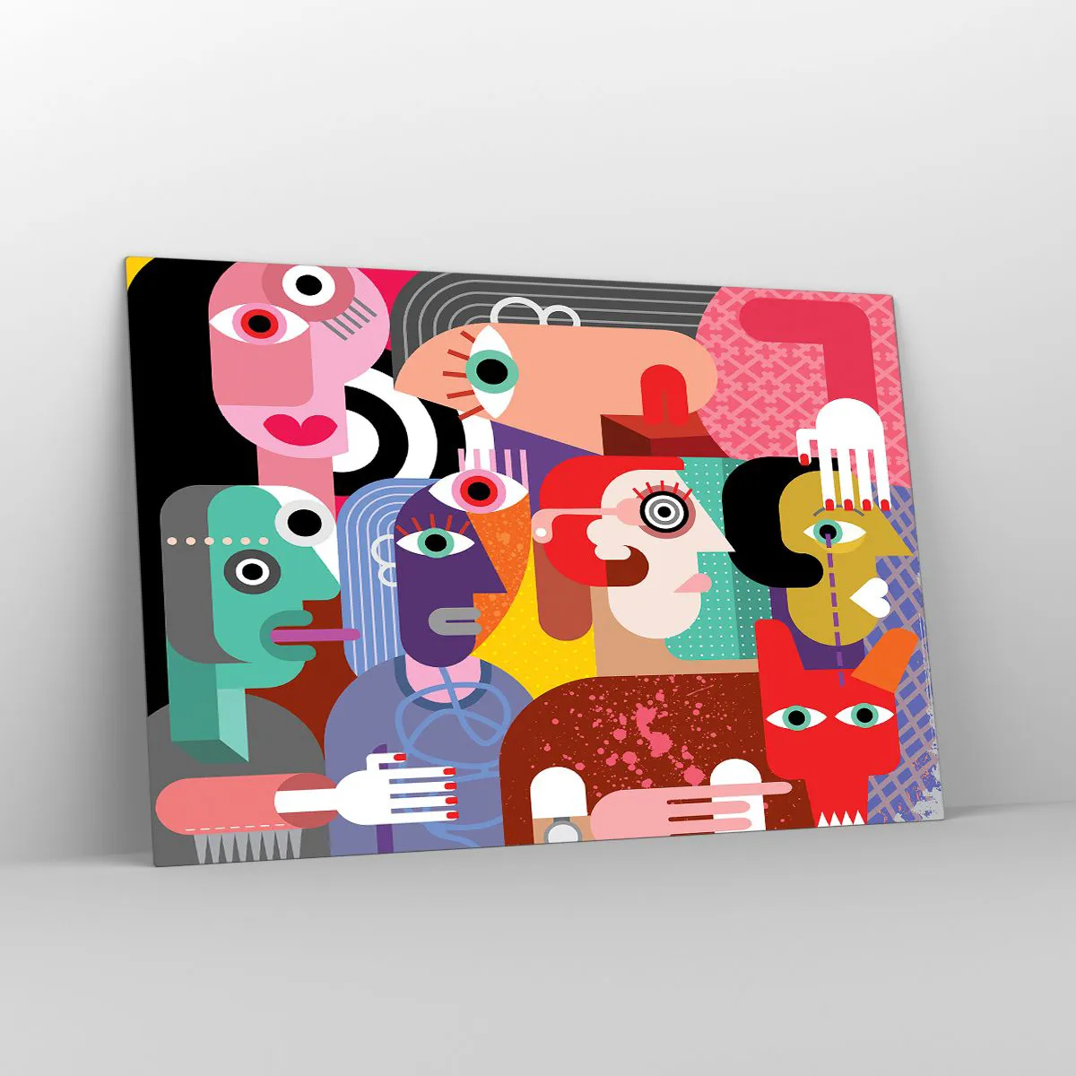 Impression sur verre - Image sur verre - Composition abstraite de visages aux couleurs vives - 120x80cm - Nous par M. Picasso - Décoration murale moderne pour le salon et la chambre ARTTOR