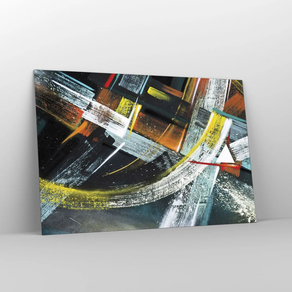 Glasbild - Bild auf glas - Dynamische Abstraktion mit bunten Pinselstrichen - 120x80cm - Energie der Bewegung - Moderne Wanddekoration für Wohnzimmer und Schlafzimmer ARTTOR