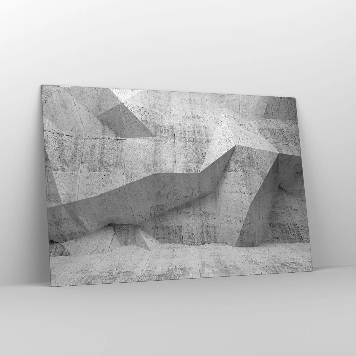 Quadro su vetro - Struttura geometrica in cemento nei toni del grigio - 120x80cm - Una vera sfida - Decorazione murale moderna per soggiorno e camera da letto ARTTOR