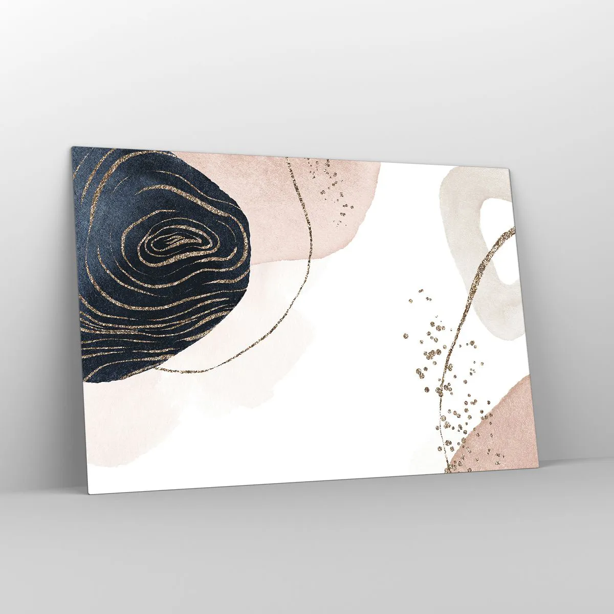 Glasbild - Bild auf glas - Abstrakte Formen mit goldenen Akzenten - 120x80cm - Alles fließt - Moderne Wanddekoration für Wohnzimmer und Schlafzimmer ARTTOR