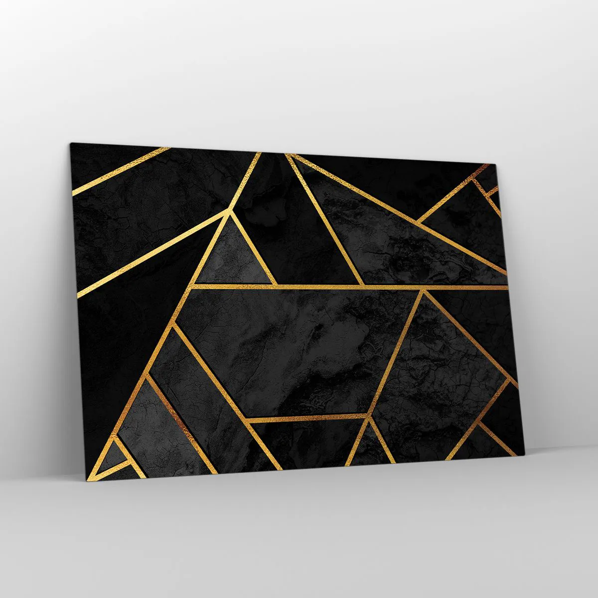 Impression sur verre - Image sur verre - Composition géométrique noire et dorée sur fond de marbre - 120x80cm - Obscurité et éclat - Décoration murale moderne pour le salon et la chambre ARTTOR