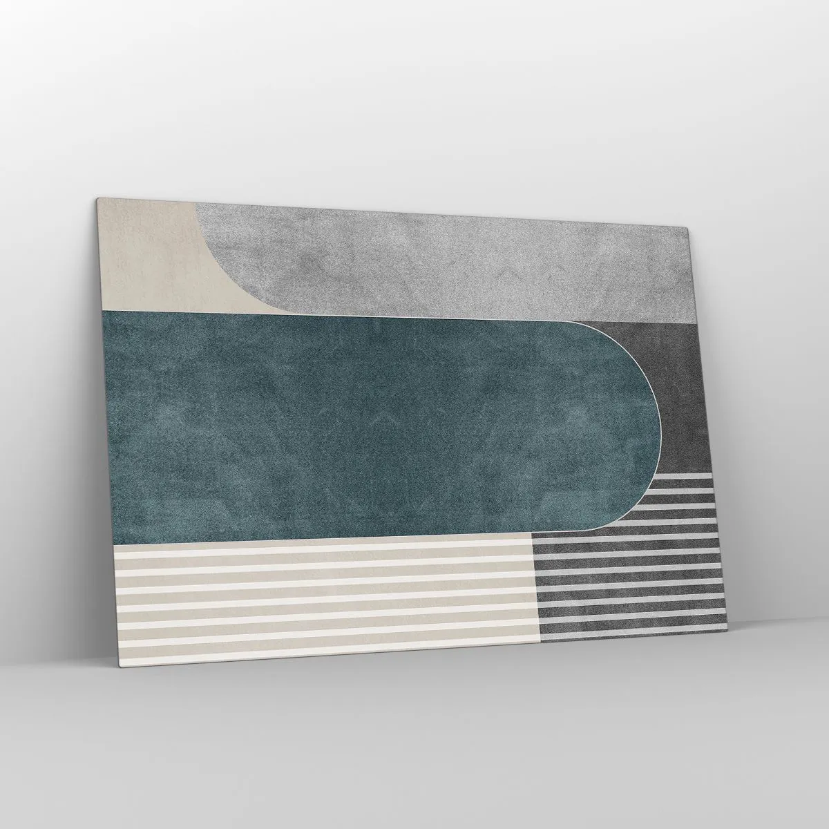 Obraz na szkle - Geometryczna forma w szarościach, beżu i zieleni - 120x80cm - Kompozycja na poziomie - Nowoczesna dekoracja ścienna do salonu, kuchni i sypialni ARTTOR