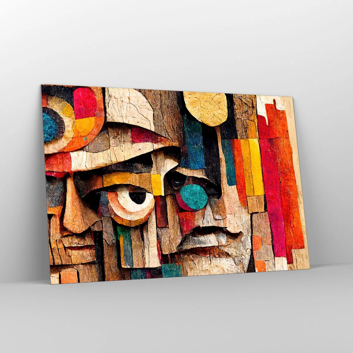 Impression sur verre - Image sur verre - Visages géométriques colorés dans un style abstrait - 120x80cm - Je te vois… - Décoration murale moderne pour le salon et la chambre ARTTOR