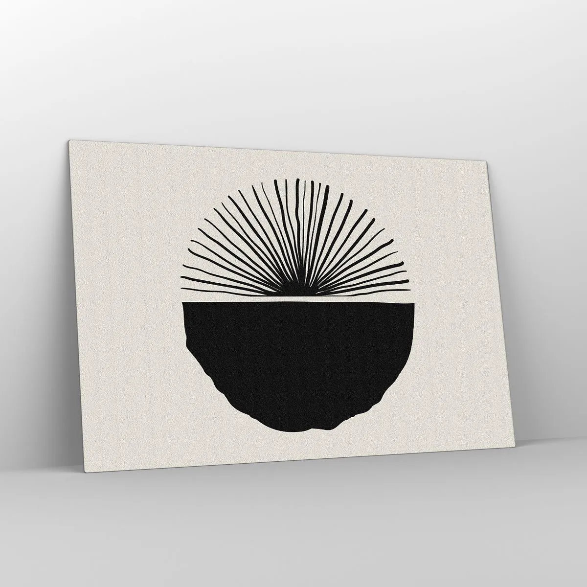 Glasbild - Bild auf glas - Eine schwarze geometrische Form mit einem Fächer aus Linien auf cremefarbenem Hintergrund. - 120x80cm - Eine Reihe von Möglichkeiten - Moderne Wanddekoration für Wohnzimmer und Schlafzimmer ARTTOR