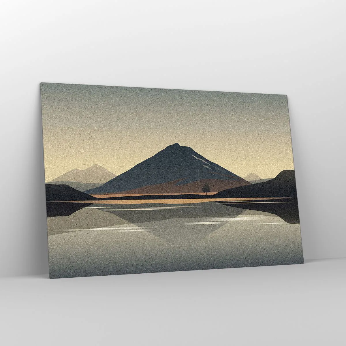 Glasbild - Bild auf glas - Berge und See in warmen Tönen mit reflektierendem Effekt - 120x80cm - Spiegelreflexion - Moderne Wanddekoration für Wohnzimmer und Schlafzimmer ARTTOR