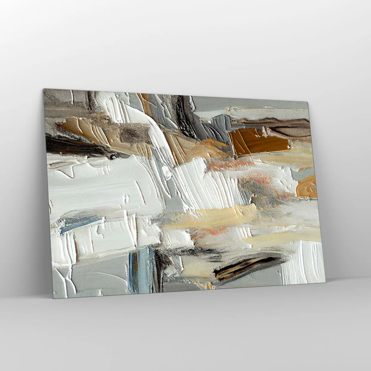 Glasbild - Bild auf glas - Eine abstrakte Komposition in Erdtönen mit einer unverwechselbaren Textur. - 120x80cm - Bunte Schichten - Moderne Wanddekoration für Wohnzimmer und Schlafzimmer ARTTOR