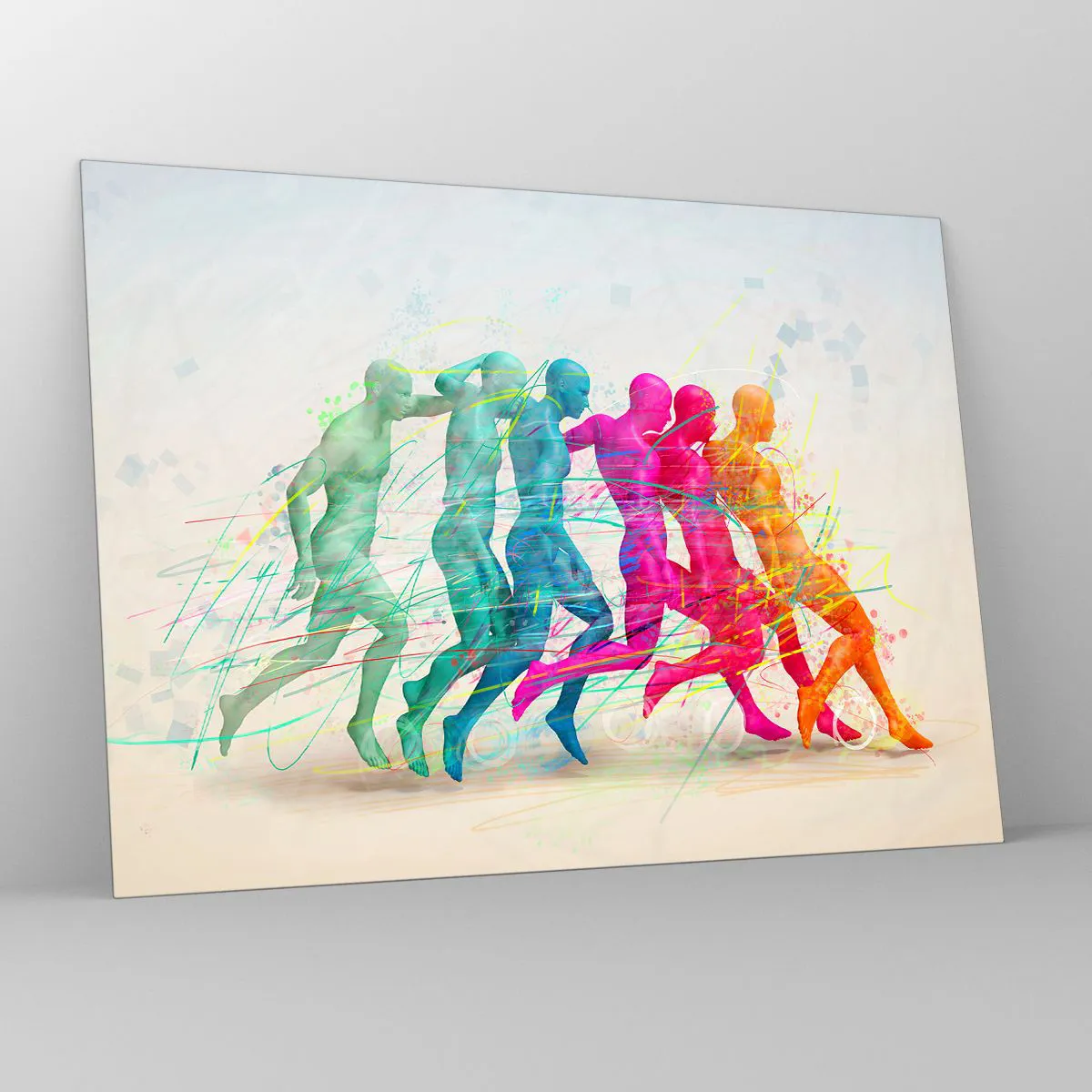 Tablou pe sticlă - Un abstract colorat care înfățișează mișcarea unei figuri care aleargă - 70x50cm - Armonie de mișcare - Decorațiune modernă pentru perete pentru living și dormitor ARTTOR