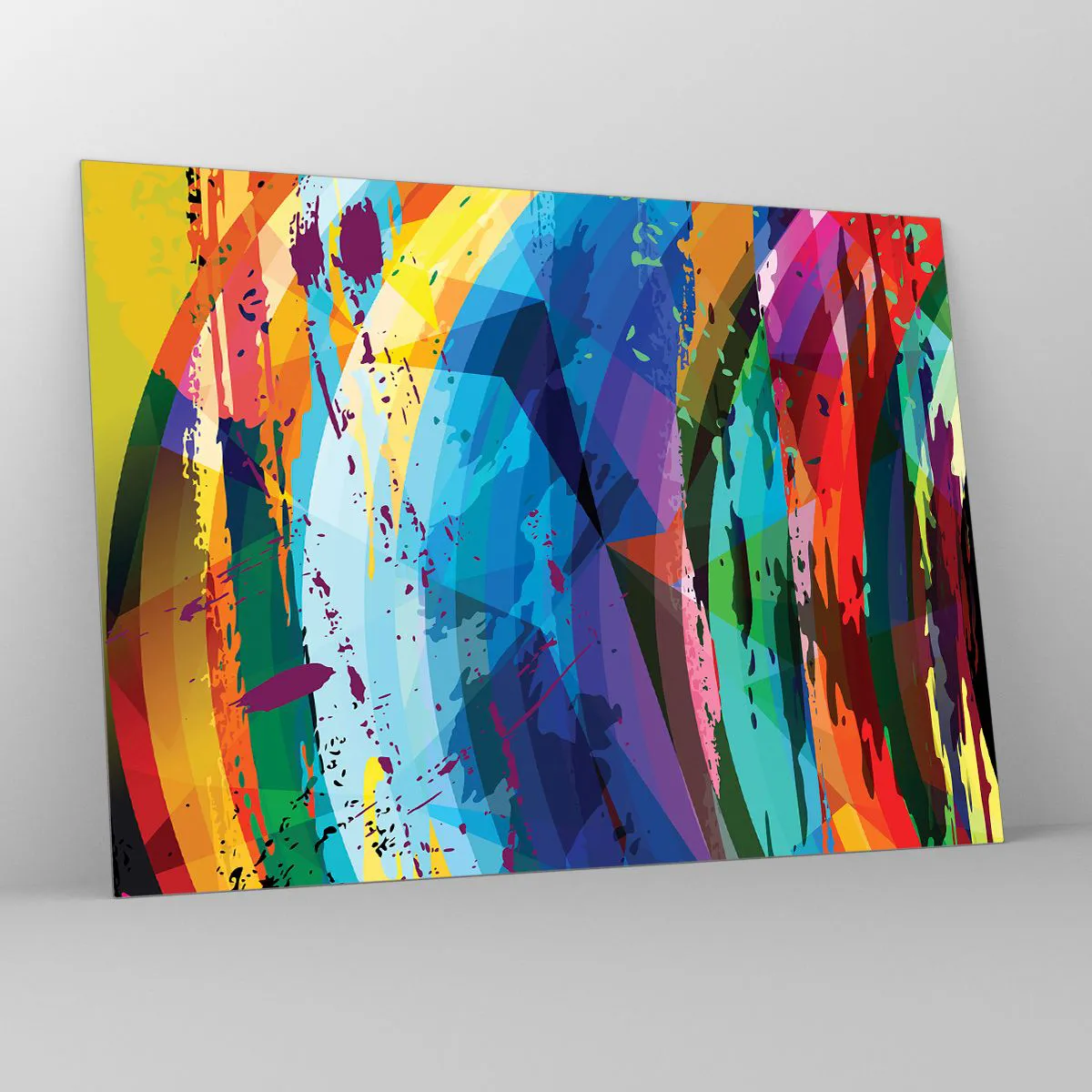 Glastavla - Bild på glas - Färgglad abstraktion med dynamiska former - 70x50cm - Färgglad yrsel - Modern väggdekoration för vardagsrum och sovrum ARTTOR