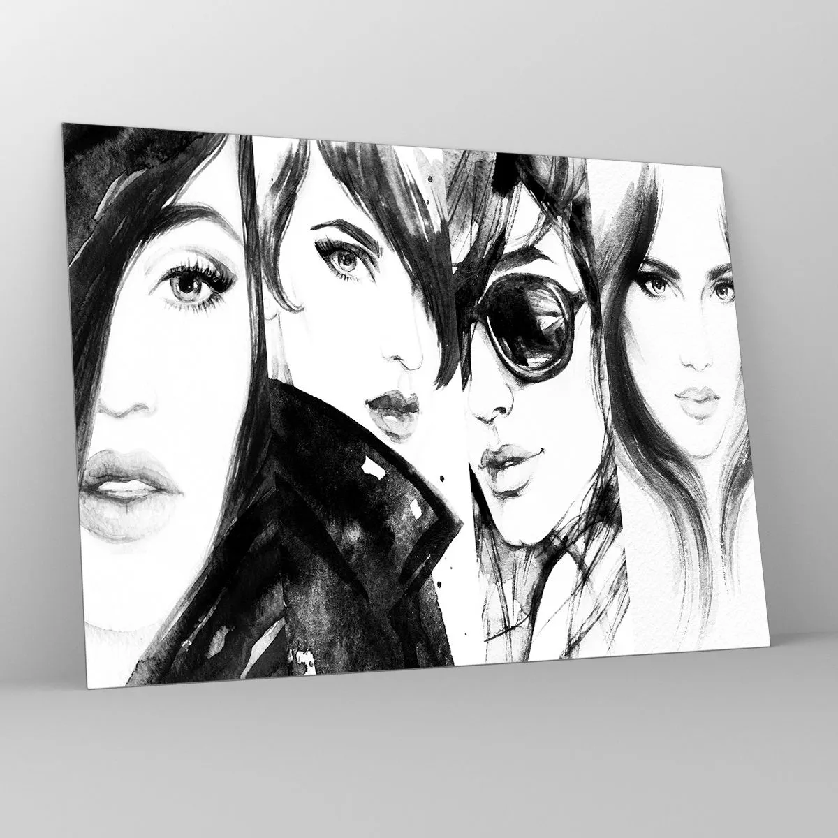 Obraz na skle - Čiernobiele útržkovité portréty žien - 70x50cm - Znásobená krása - Moderná nástenná dekorácia do obývacej izby a spálne ARTTOR