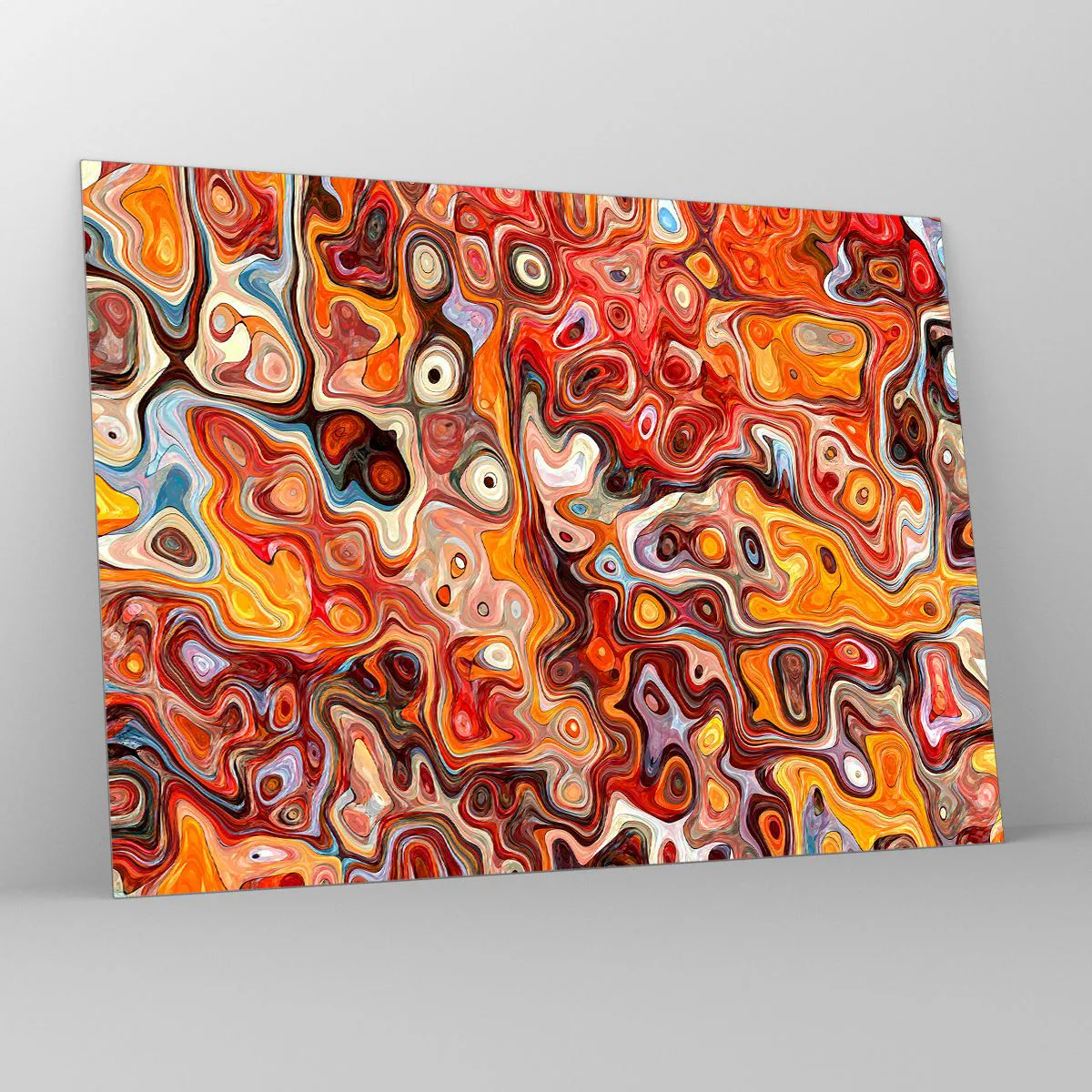 Schilderen op glas - Abstracte compositie in tinten oranje en rood - 70x50cm - Als de noten gesmolten zijn in honing - Moderne wanddecoratie voor woonkamer en slaapkamer ARTTOR