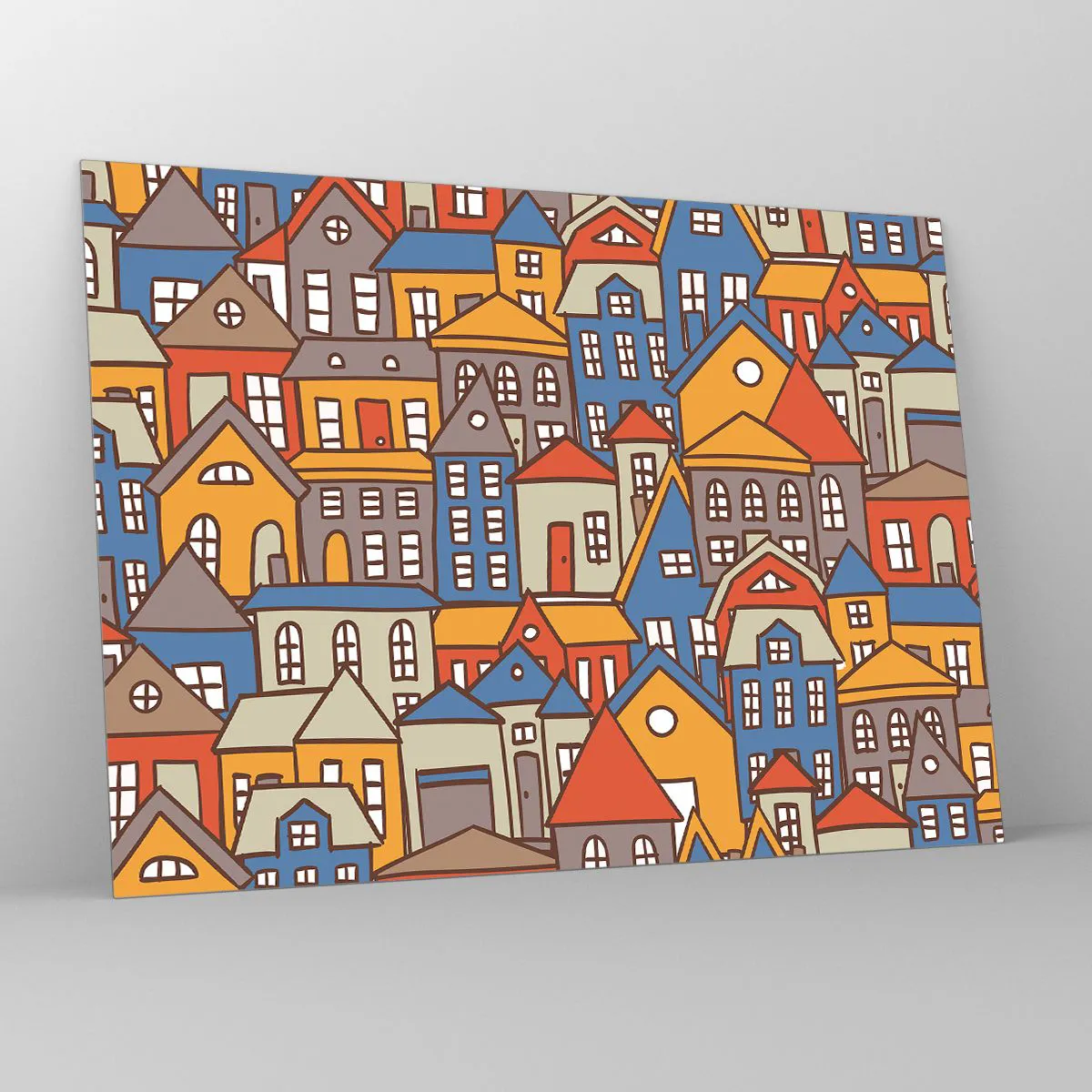 Glass picture - Colorful houses in a graphic style create a cheerful landscape - 70x50cm - House after House - Modern wall decoration for the living room and bedroom ARTTOR