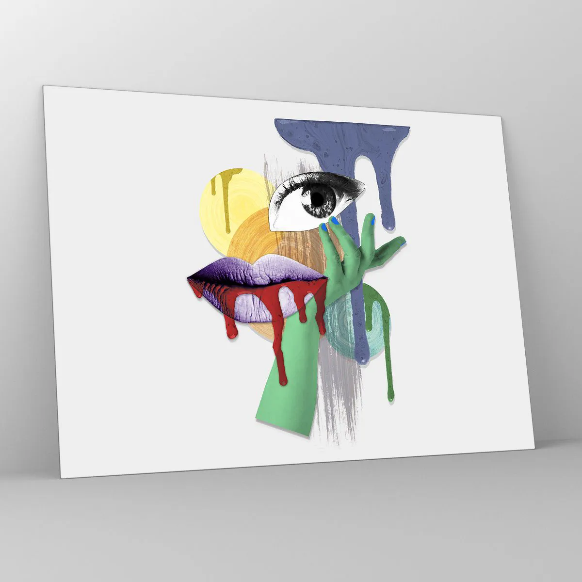 Glass picture - Abstract composition with eye, mouth and colors - 70x50cm - Deconstructed Portrait - Modern wall decoration for the living room and bedroom ARTTOR
