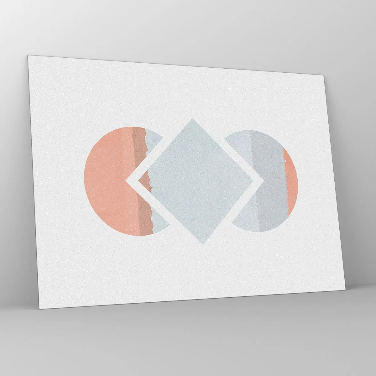 Impression sur verre - Image sur verre - Un losange pastel au centre entre les demi-cercles sur fond blanc. - 70x50cm - La situation est clair - Décoration murale moderne pour le salon et la chambre ARTTOR