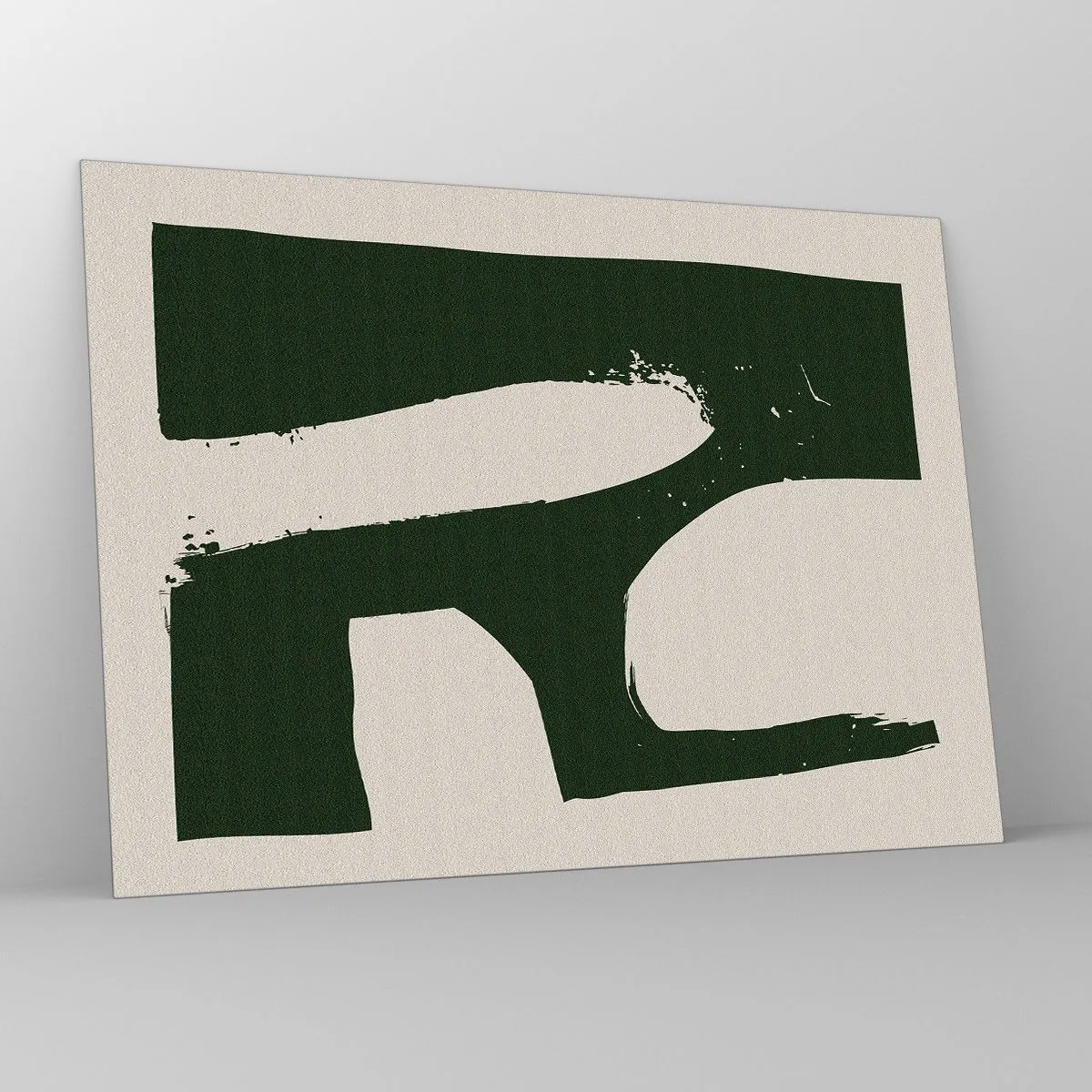 Impression sur verre - Image sur verre - Abstraction minimaliste avec des coups de pinceau vert foncé - 70x50cm - Baies blanches - Décoration murale moderne pour le salon et la chambre ARTTOR