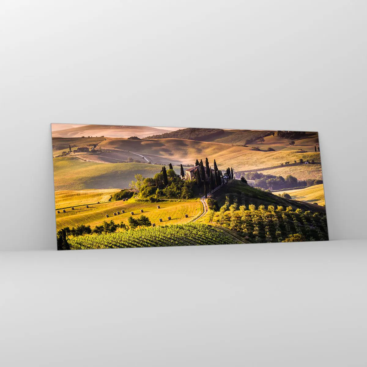 Quadro em vidro - Arcádia - Paisagem toscana - 100x40 cm