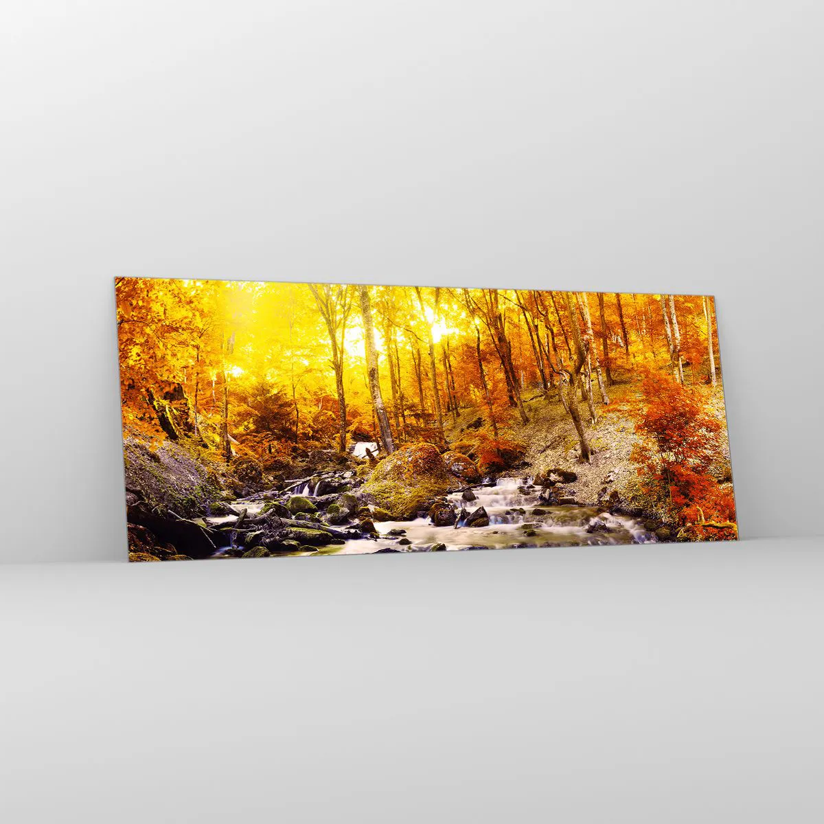 Cuadro sobre vidrio - Impresiones sobre Vidrio - Piedras bañadas en oro y platino - 100x40 cm