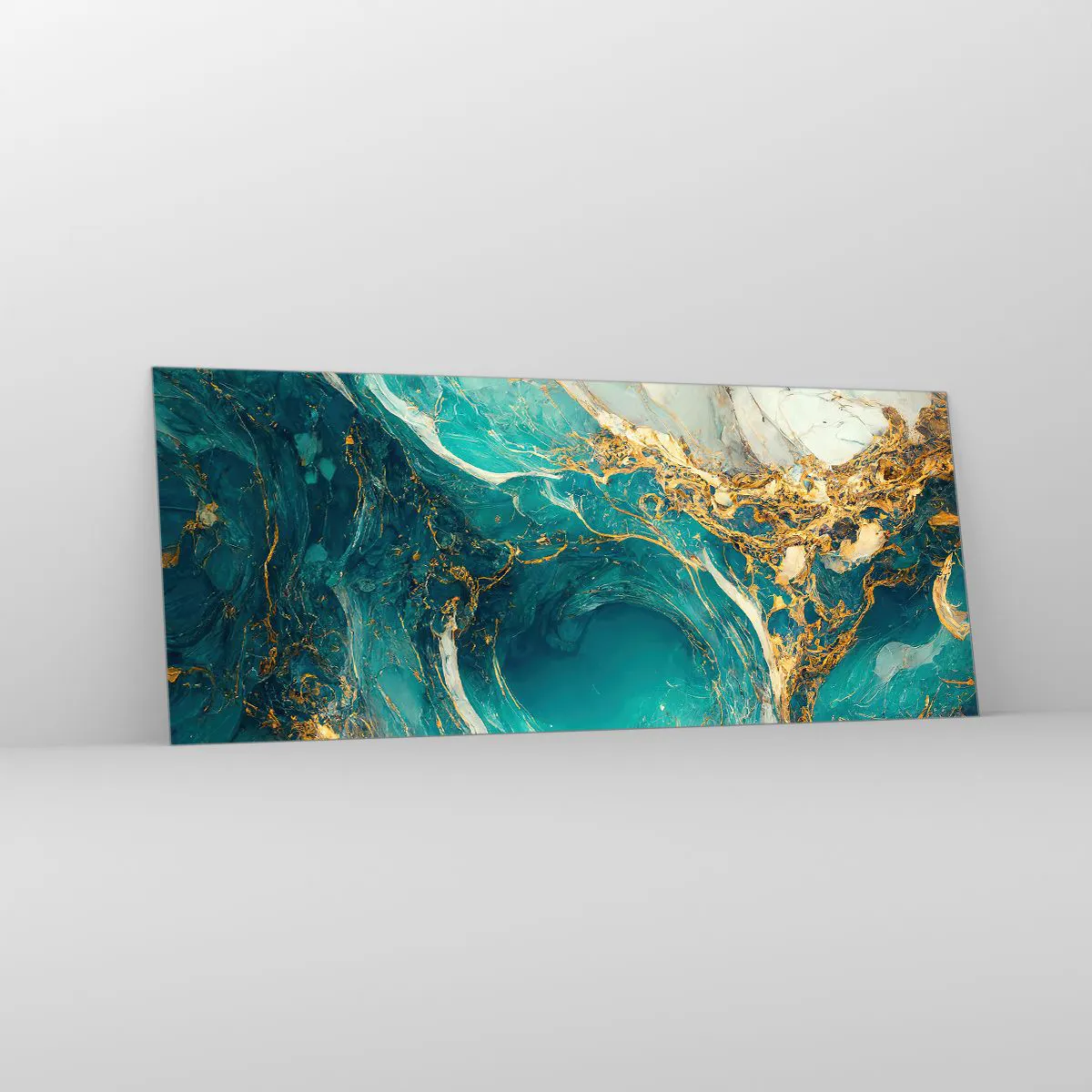 Quadro em vidro - Composição com veios d'ouro - 100x40 cm