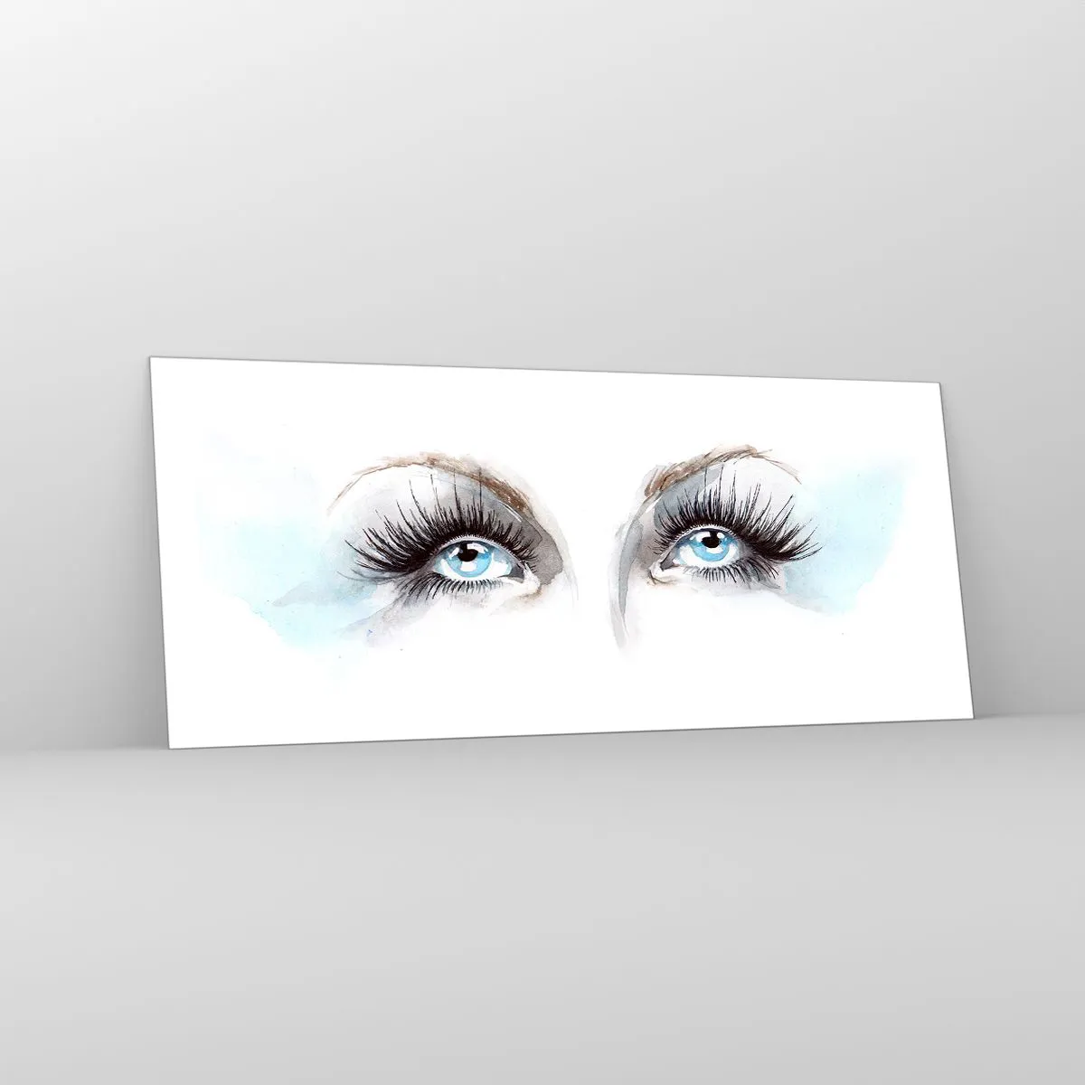 Impression sur verre - Image sur verre - Aquarelle aux yeux bleus et aux accents délicats - 120x50cm - Yeux d'ange? - Décoration murale moderne pour le salon et la chambre ARTTOR