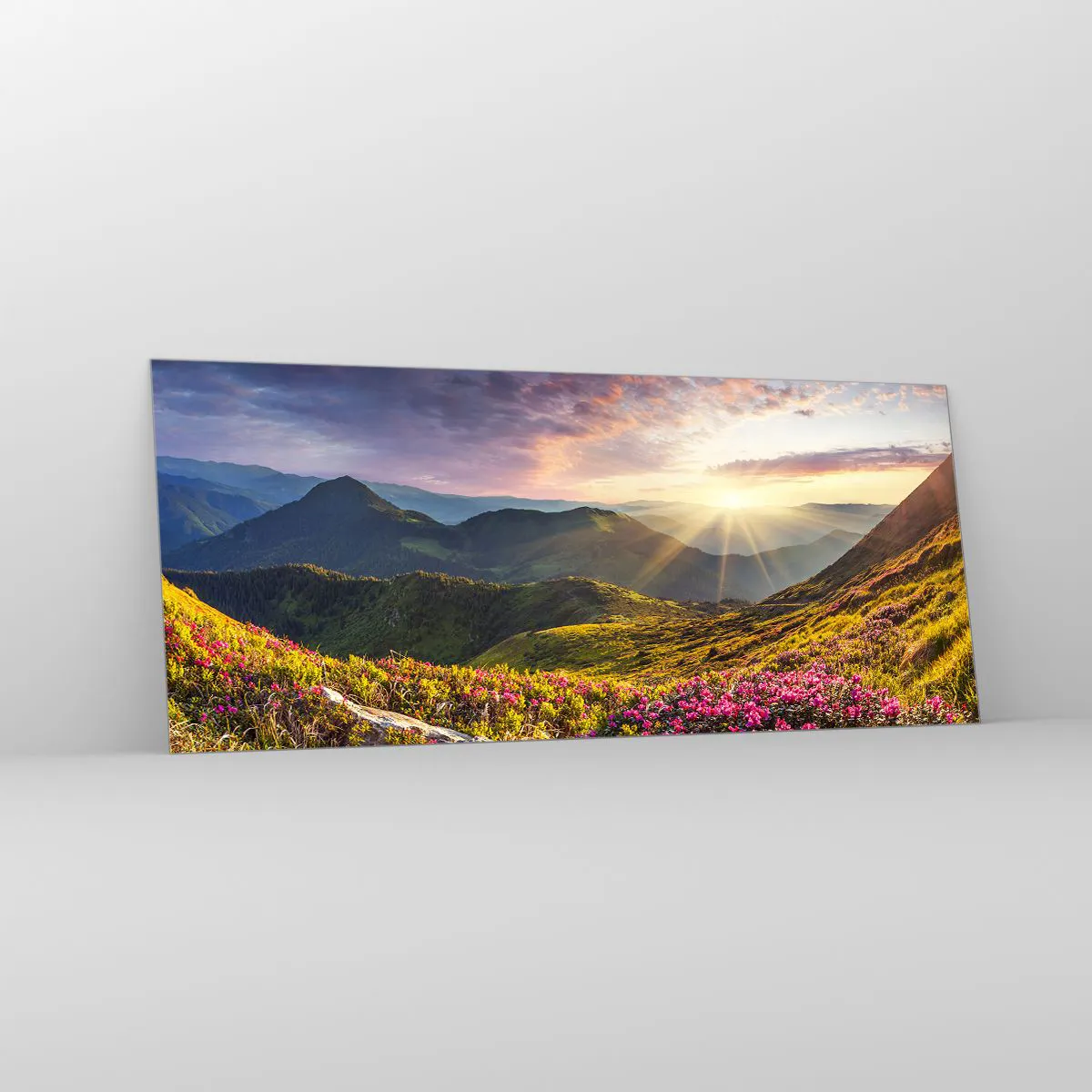 Tablou pe sticlă - Prospețimea unei dimineți de munte - 120x50 cm