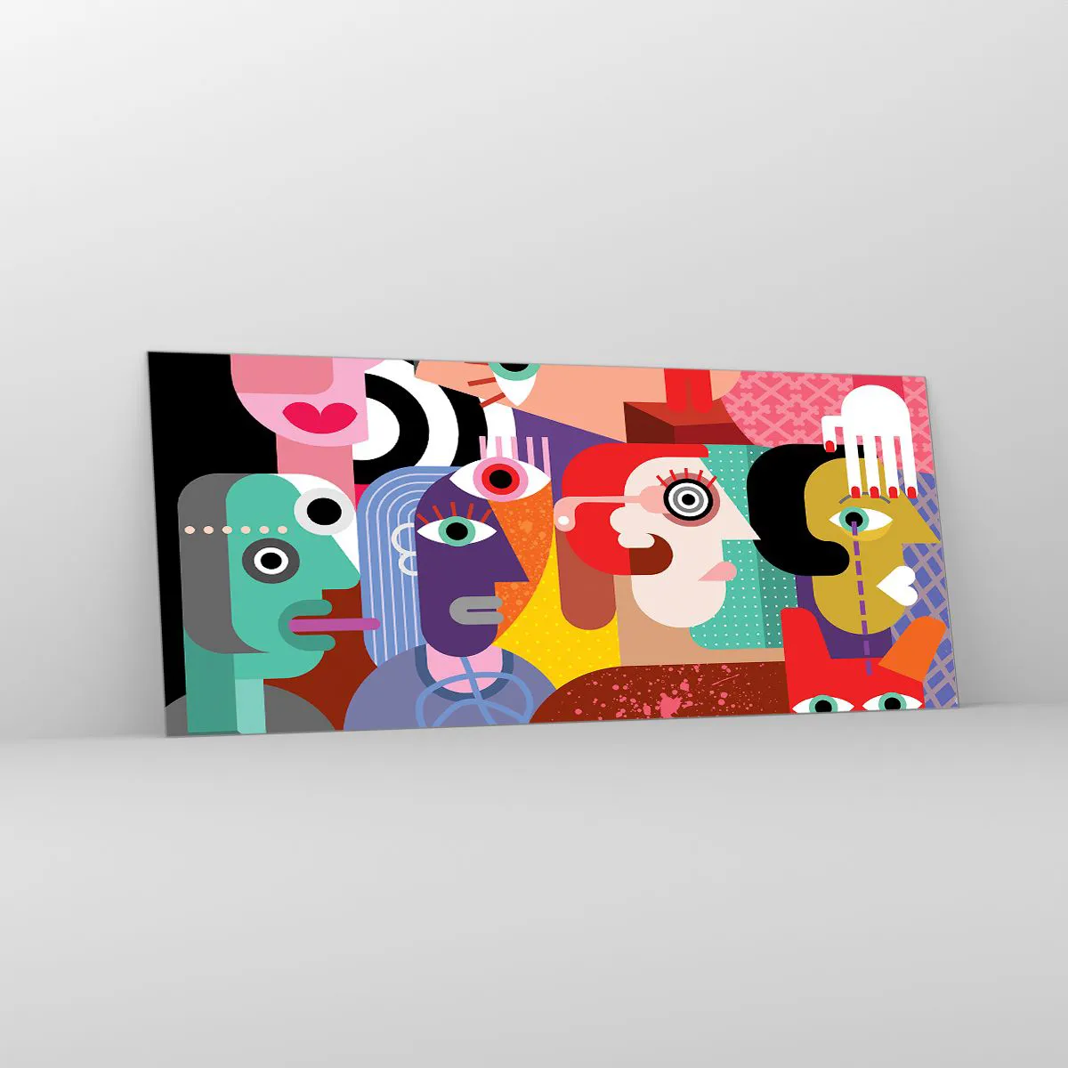 Cuadro sobre vidrio - Impresiones sobre Vidrio - Abstracción colorida con caras geométricas. - 120x50cm - Estilo Picasso - Decoración de pared moderna para salón y dormitorio ARTTOR