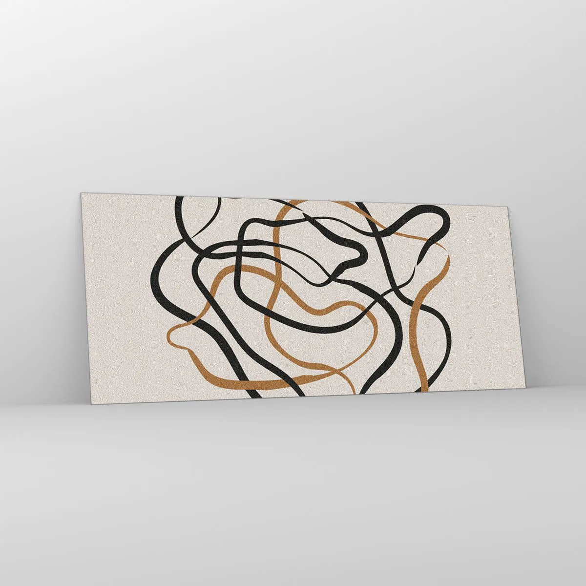 Glasbild - Bild auf glas - Verworrene Linien in Schwarz und Gold auf hellem Hintergrund - 120x50cm - Alles ging schief - Moderne Wanddekoration für Wohnzimmer und Schlafzimmer ARTTOR