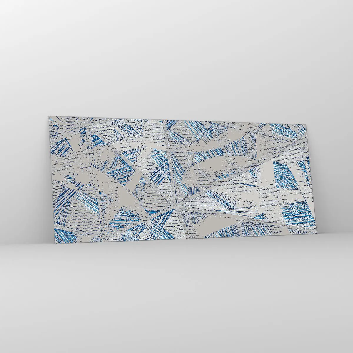 Impression sur verre - Image sur verre - Motifs géométriques dans les tons de bleu et de gris - 120x50cm - Dans un labyrinthe bleu-gris - Décoration murale moderne pour le salon et la chambre ARTTOR