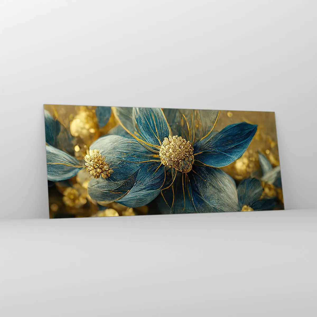 Glastavla - Bild på glas - Blommande av guld - 120x50 cm