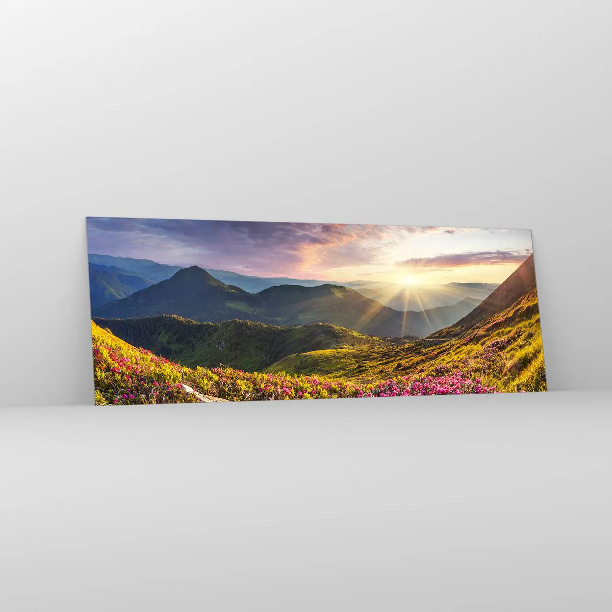 Tablou pe sticlă - Prospețimea unei dimineți de munte - 140x50 cm