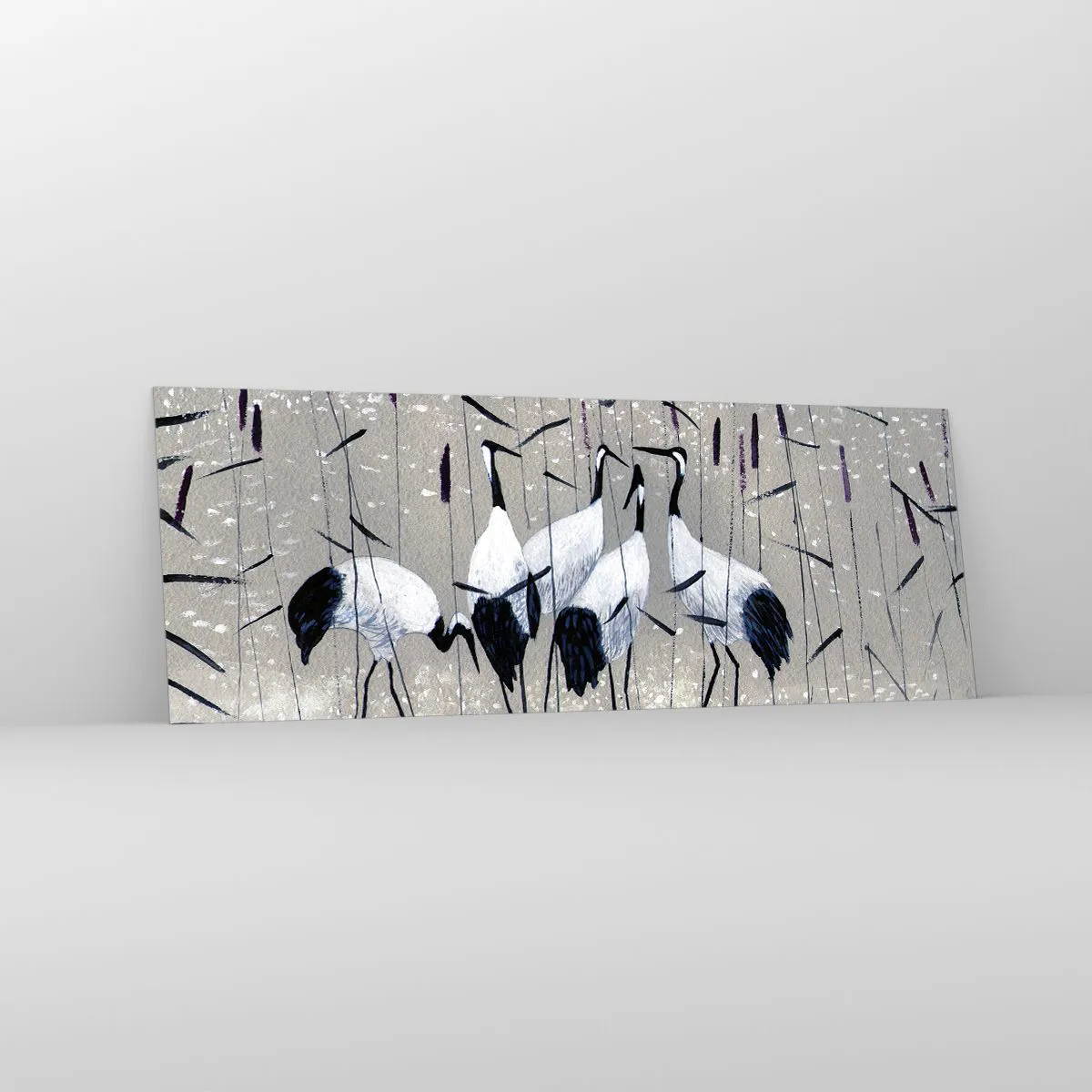 Glasbild - Bild auf glas - Reiher im Gras vor einem friedlichen Hintergrund - 140x50cm - Unter ihren eigenen - Moderne Wanddekoration für Wohnzimmer und Schlafzimmer ARTTOR