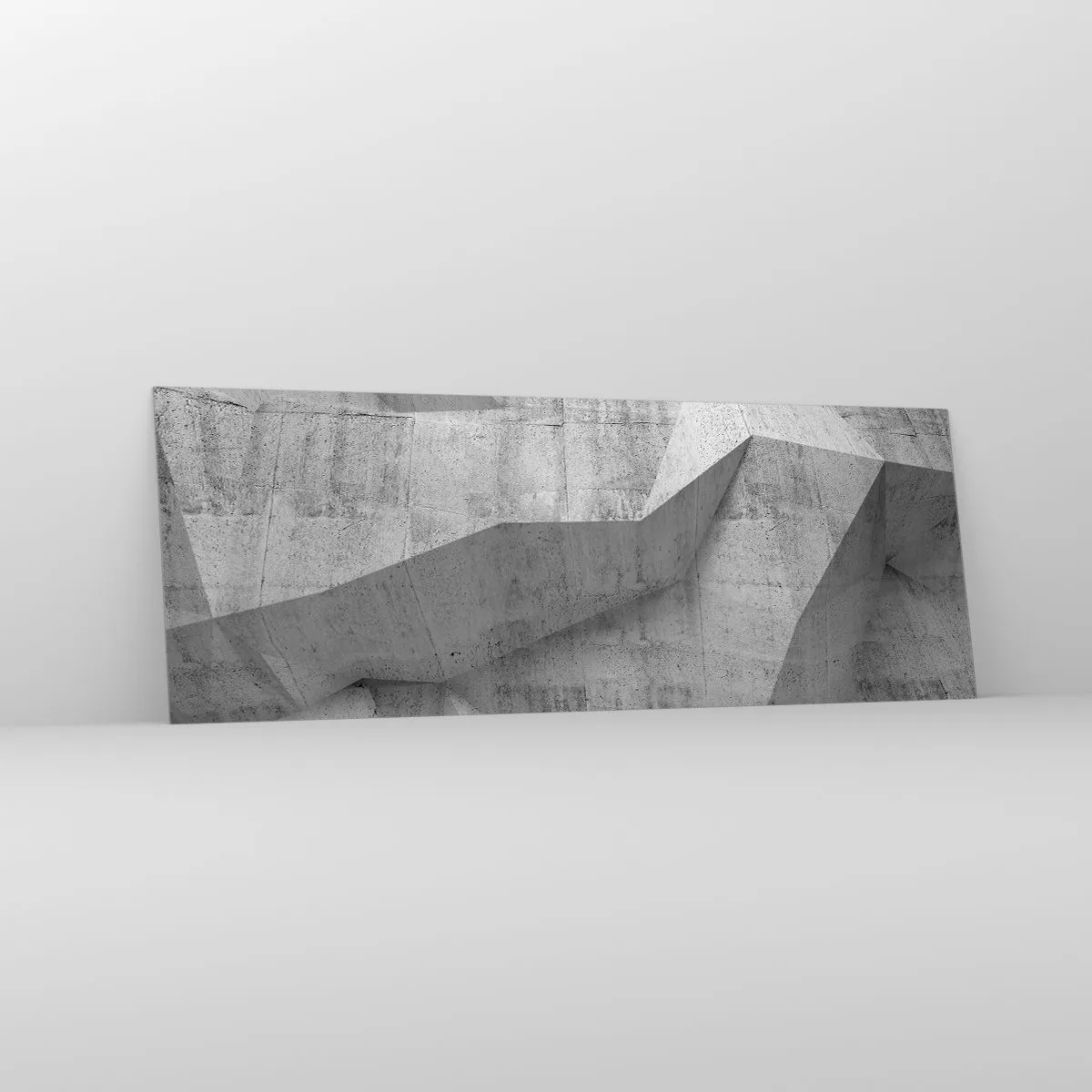 Quadro su vetro - Forme geometriche in cemento grigio - 140x50cm - Una vera sfida - Decorazione murale moderna per soggiorno e camera da letto ARTTOR