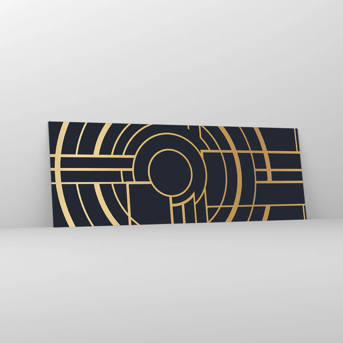 Glasbild - Bild auf glas - Geometrisches Muster mit goldenen Linien - 140x50cm - Wendungen der Dinge - Moderne Wanddekoration für Wohnzimmer und Schlafzimmer ARTTOR