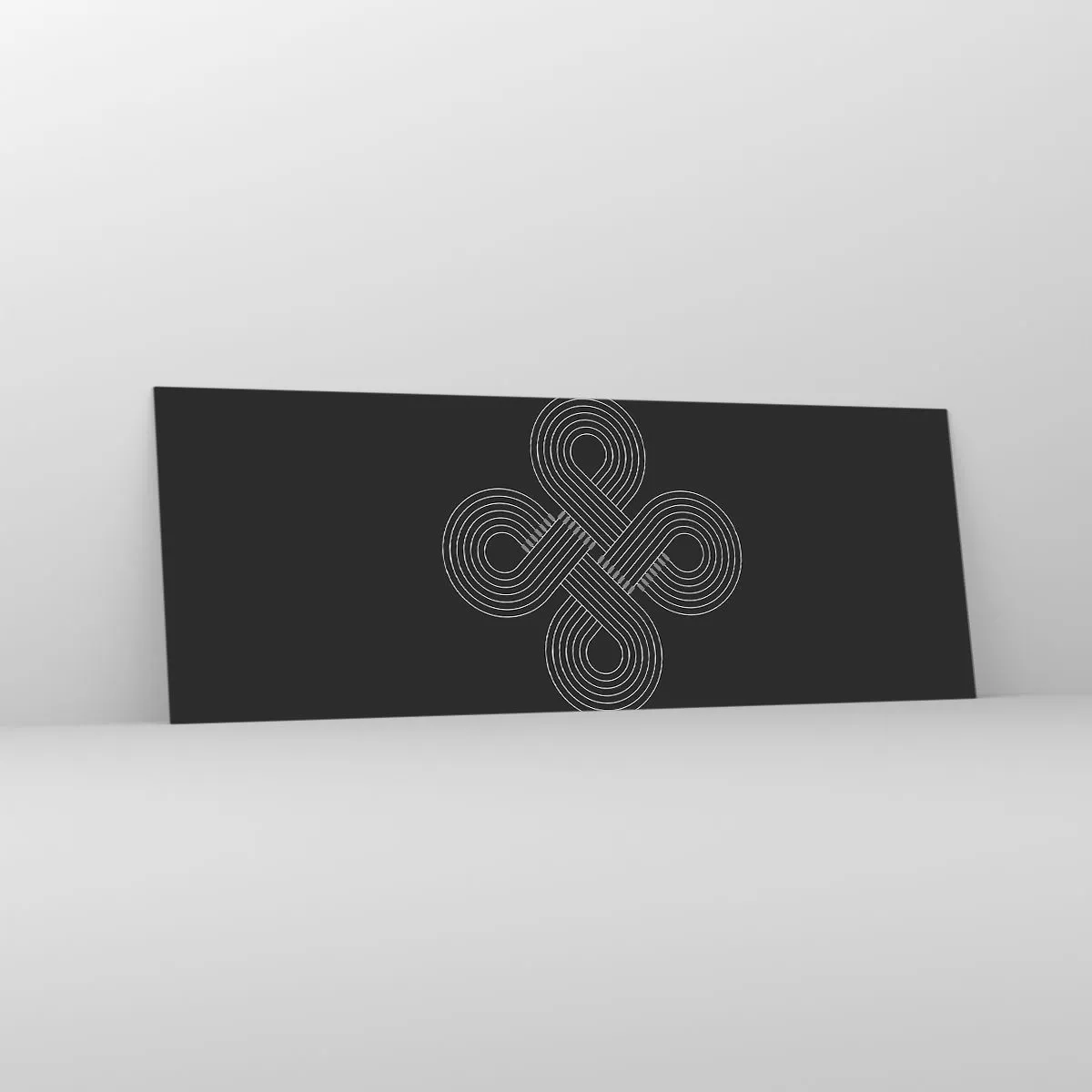 Obraz na szkle - Celtycki wzór w minimalistycznym stylu na czarnym tle - 140x50cm - W duchu celtyckim - Nowoczesna dekoracja ścienna do salonu i sypialni ARTTOR