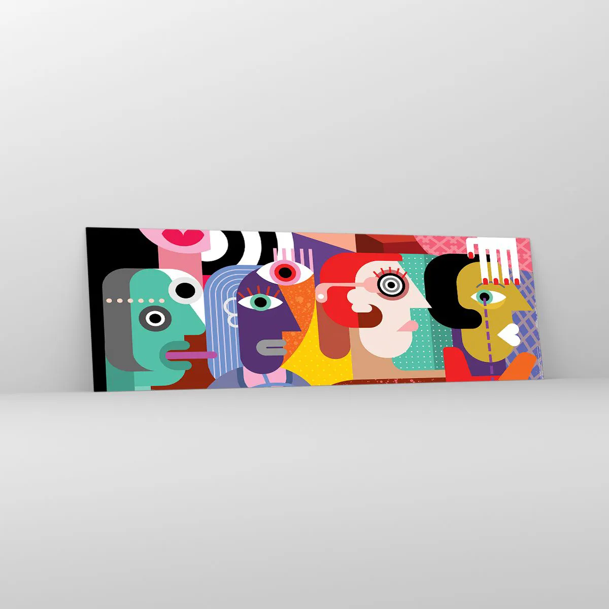 Impression sur verre - Image sur verre - Abstraction colorée avec des visages géométriques - 160x50cm - Nous par M. Picasso - Décoration murale moderne pour le salon et la chambre ARTTOR
