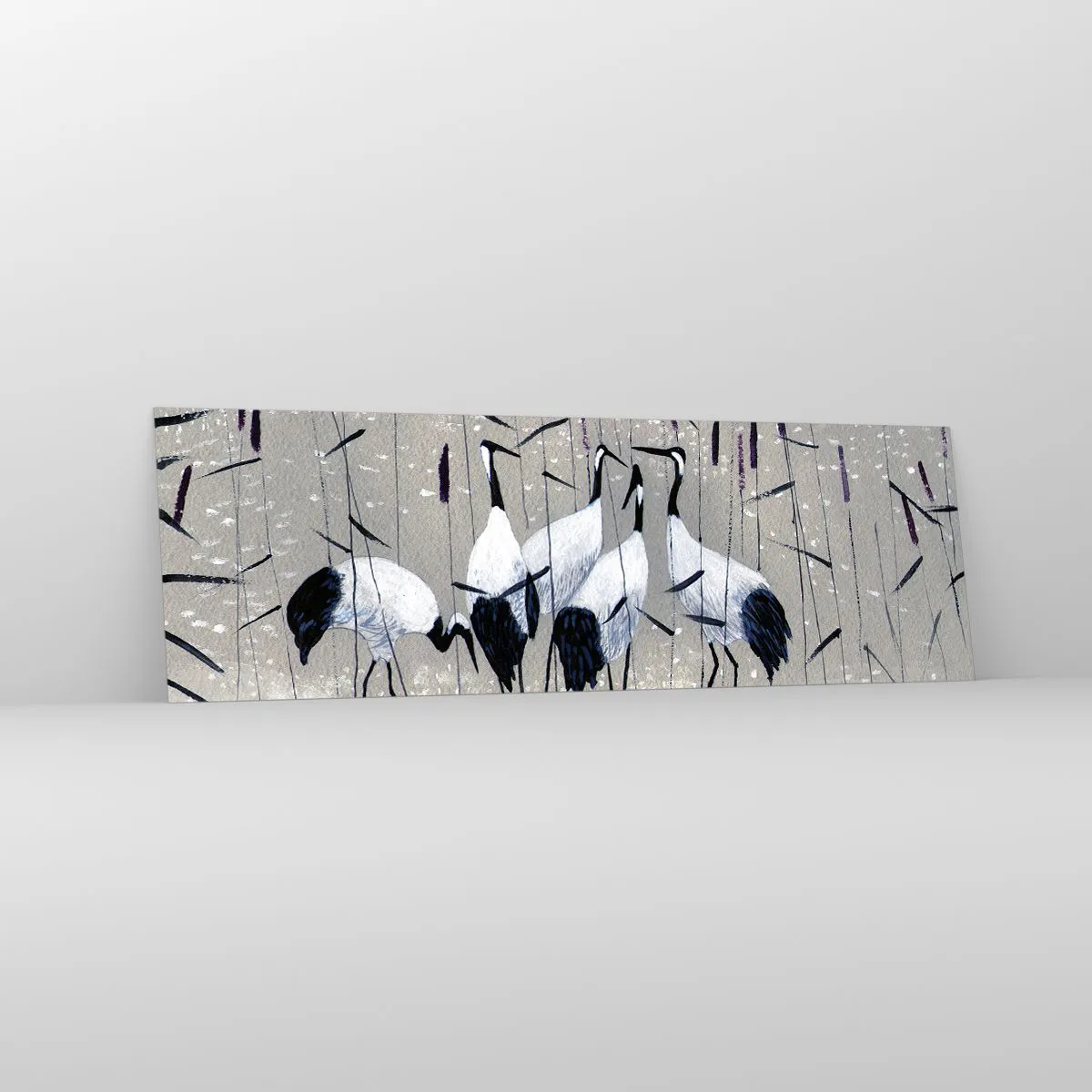 Glasbild - Bild auf glas - Reiher im Gras vor einem friedlichen Hintergrund - 160x50cm - Unter ihren eigenen - Moderne Wanddekoration für Wohnzimmer und Schlafzimmer ARTTOR