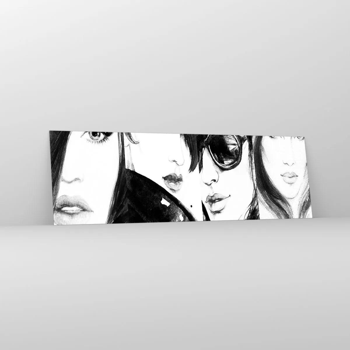 Glasbild - Bild auf glas - Stilvolle Frauenporträts in monochromen Tönen - 160x50cm - Schönheit multipliziert - Moderne Wanddekoration für Wohnzimmer und Schlafzimmer ARTTOR