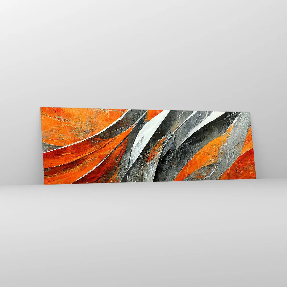 Glasbild - Bild auf glas - Abstrakte Linien in Orange- und Grautönen - 160x50cm - Hitze und Kälte - Moderne Wanddekoration für Wohnzimmer und Schlafzimmer ARTTOR