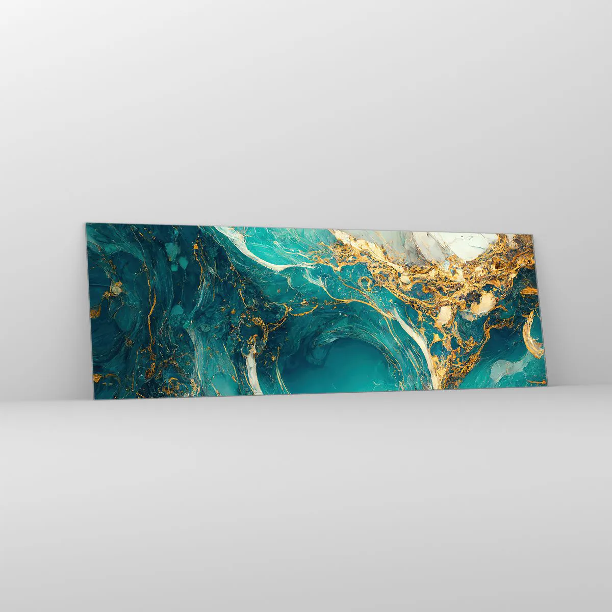 Quadro em vidro - Composição com veios d'ouro - 90x30 cm