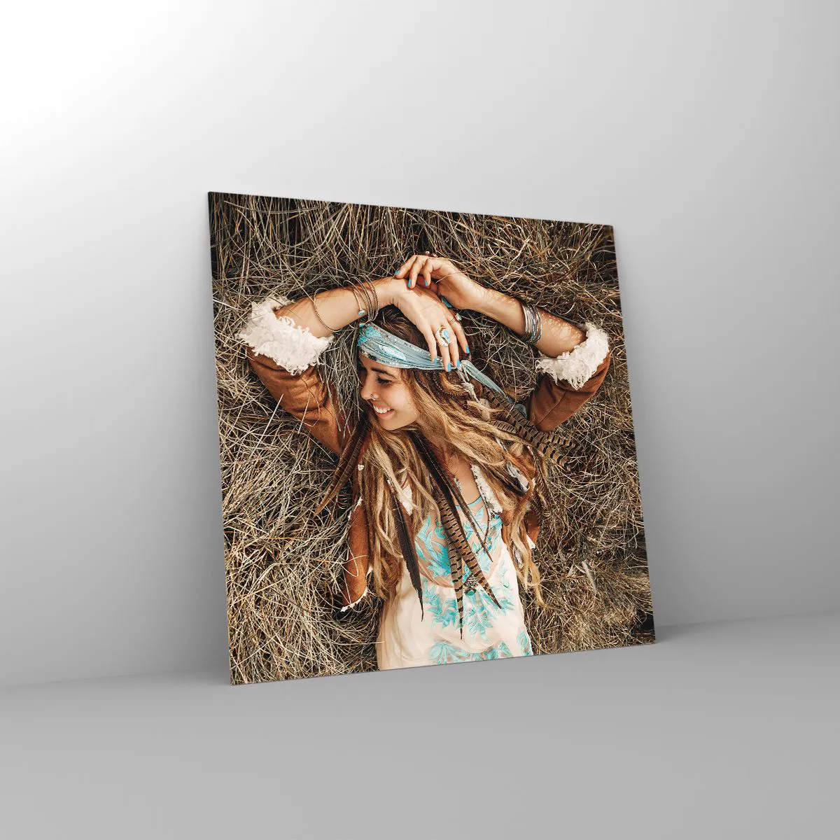 Glastavla - Bild på glas - På väg till kärlekens sommar - 30x30 cm