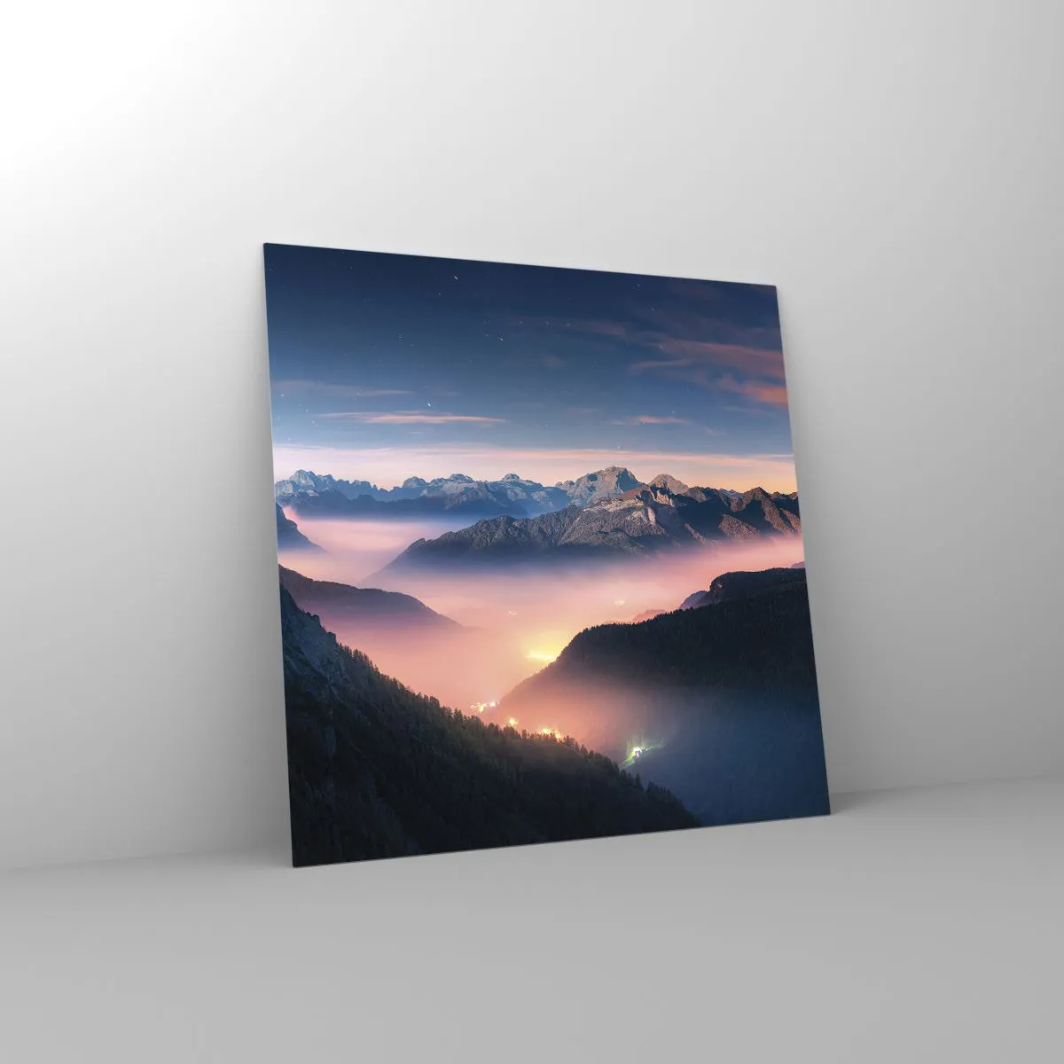 Glass picture - Light in the Valleys - 40x40 cm