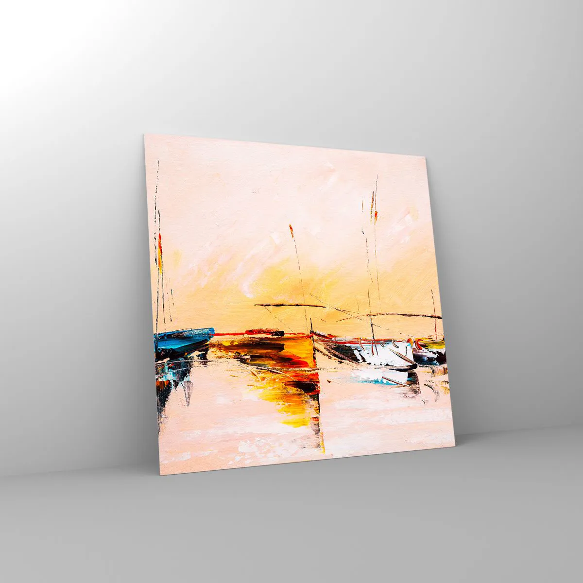 Glastavla - Bild på glas - En kväll i hamnen - 40x40 cm