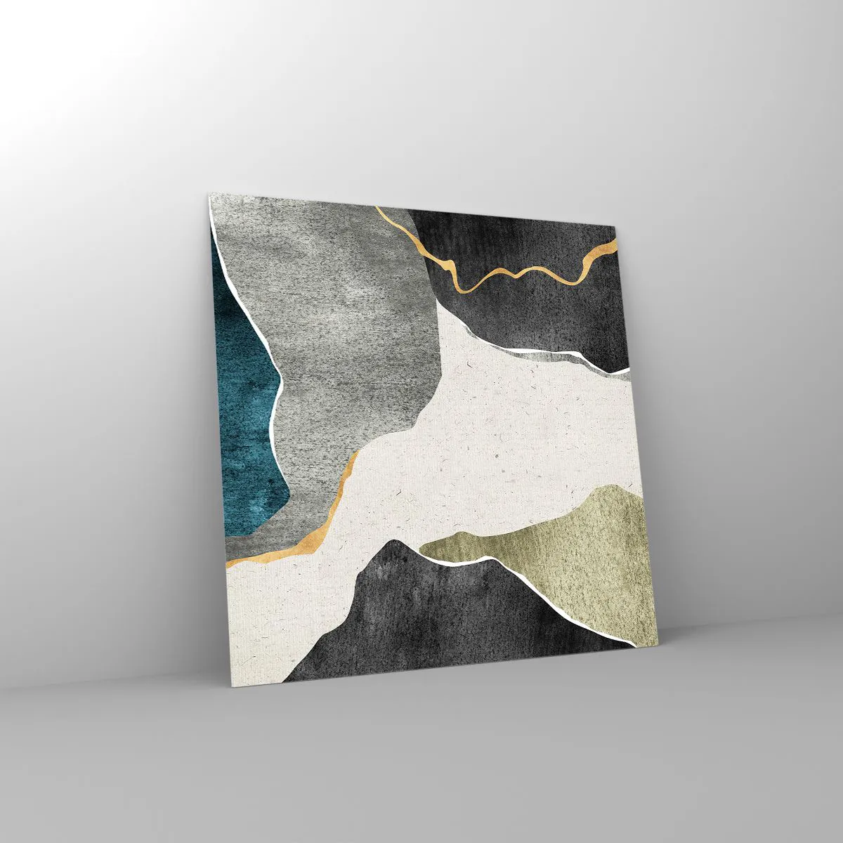 Quadro em vidro - Composição de mosaico com fio de ouro - 40x40 cm