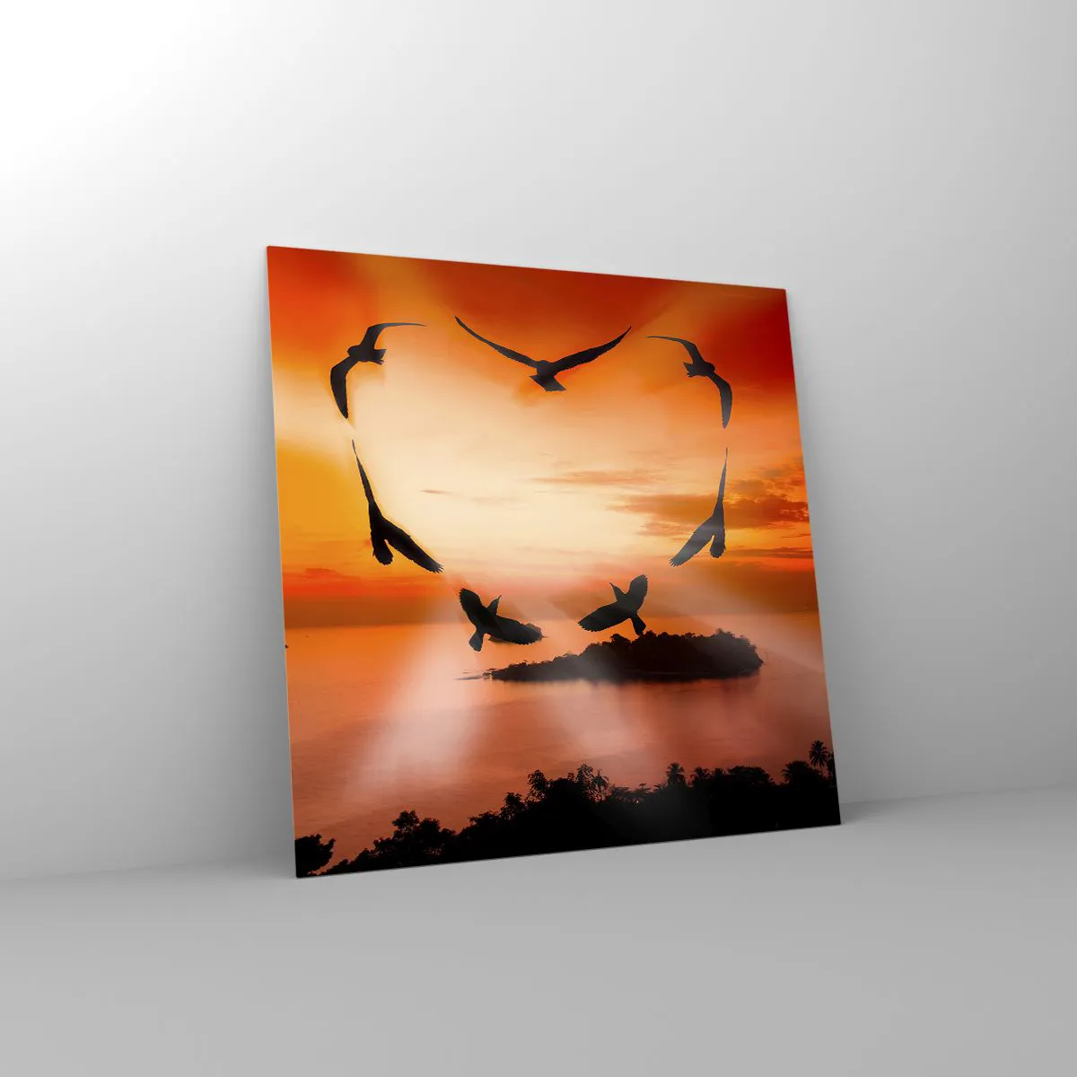 Quadro em vidro - Ame o mundo como pássaros - 50x50 cm