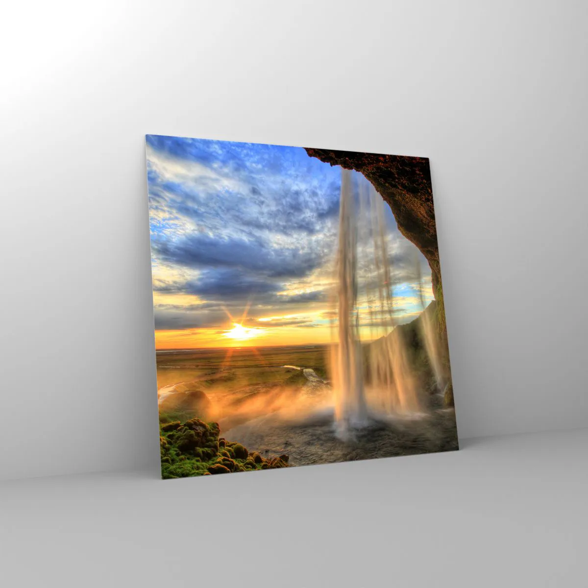 Impression sur verre - Image sur verre - Le monde derrière un voile de gouttes - 70x70 cm