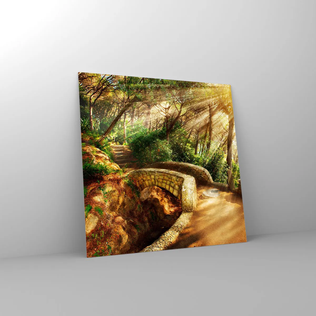 Impression sur verre - Image sur verre - Directement du pont dans une forêt de conte de fées - 70x70 cm