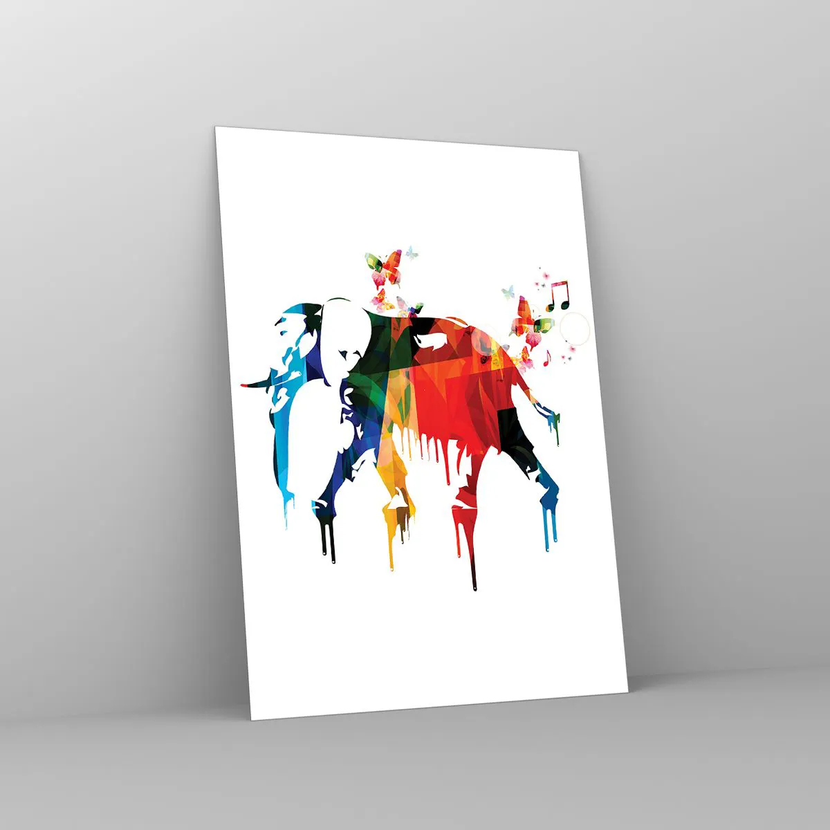 Impression sur verre - Image sur verre - Éléphant coloré dans un style aquarelle moderne - 50x70cm - Tout le monde peut danser - Décoration murale moderne pour le salon et la chambre ARTTOR