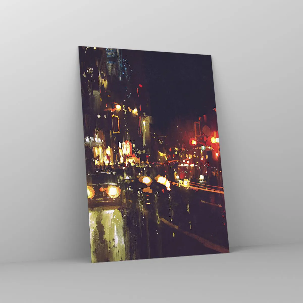 Cuadro sobre vidrio - Impresiones sobre Vidrio - Paisaje nocturno de la ciudad con coches y farolas - 50x70cm - Hundido en la luz de la noche - Decoración de pared moderna para salón y dormitorio ARTTOR