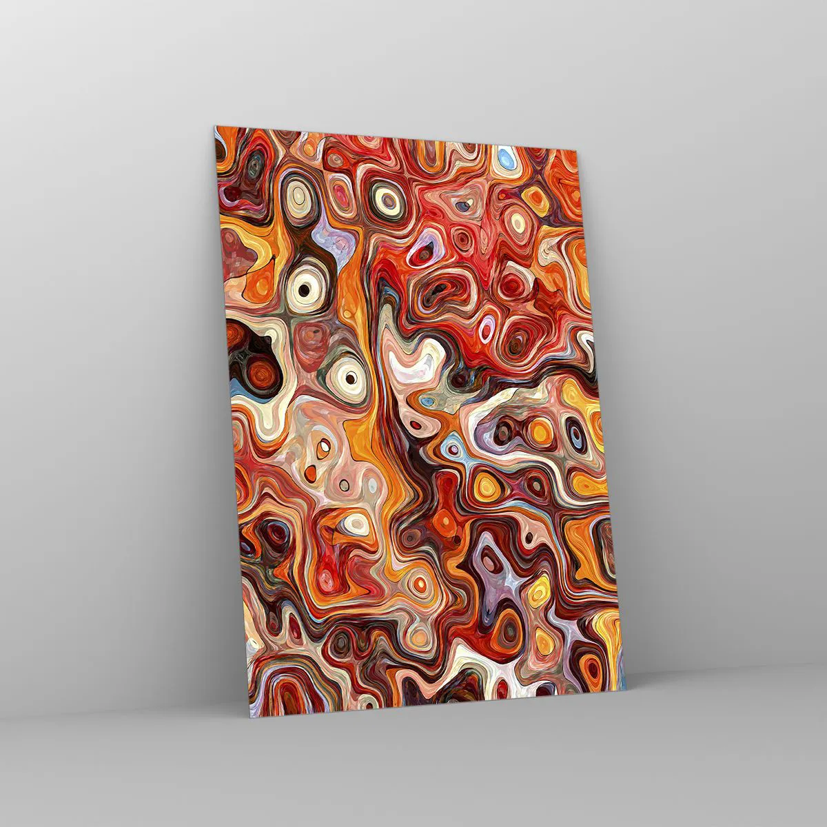 Glasbild - Bild auf glas - Abstrakte Komposition in Orange- und Rottönen - 50x70cm - Wenn die Nüsse in Honig geschmolzen sind - Moderne Wanddekoration für Wohnzimmer und Schlafzimmer ARTTOR