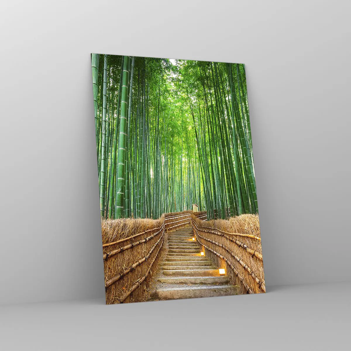Impression sur verre - Image sur verre - Un chemin dans la forêt de bambous menant à travers les escaliers - 50x70cm - L'essence de la nature asiatique - Décoration murale moderne pour le salon et la chambre ARTTOR