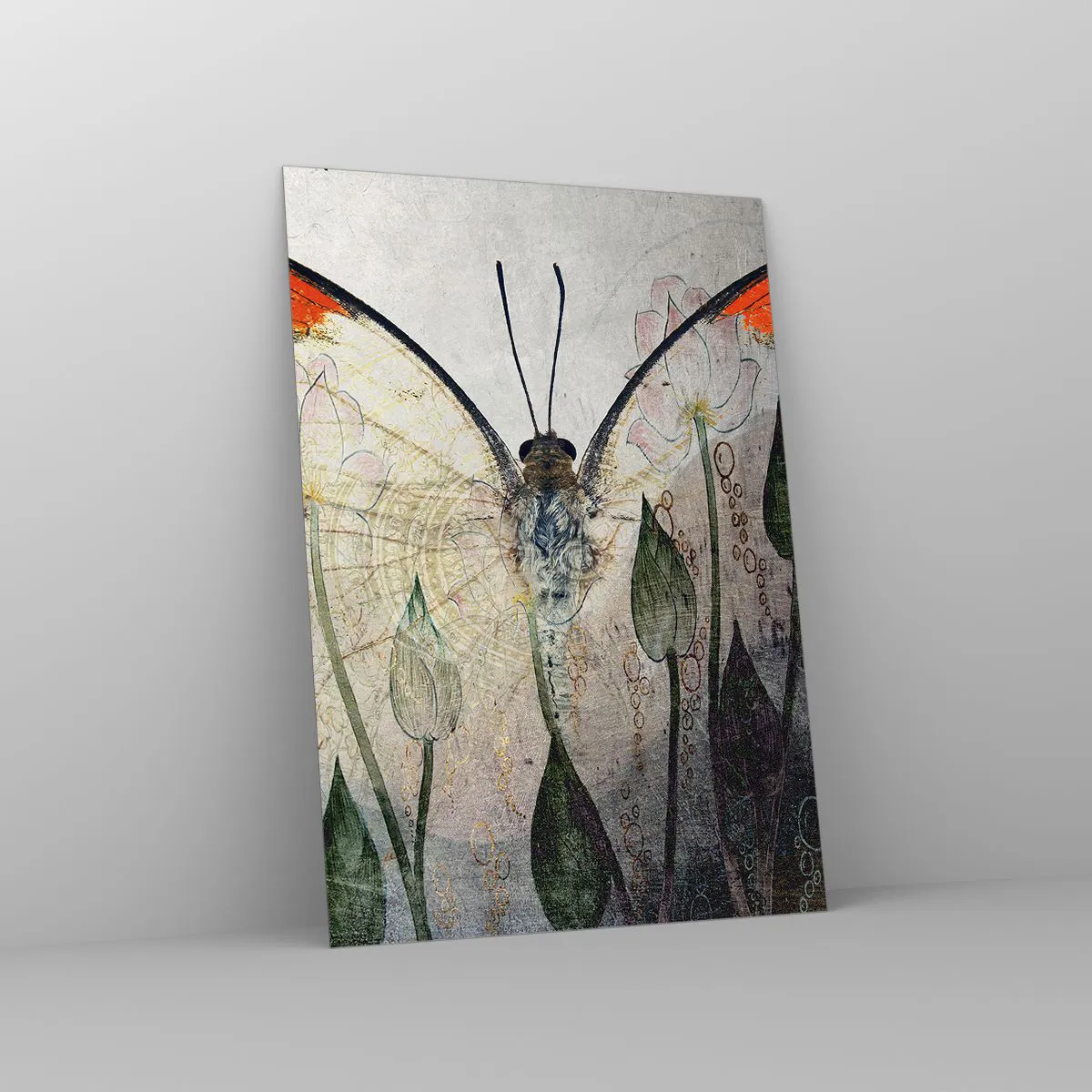 Üveg kép - „Ahol a pillangó himbálózik a füvön" - 50x70 cm